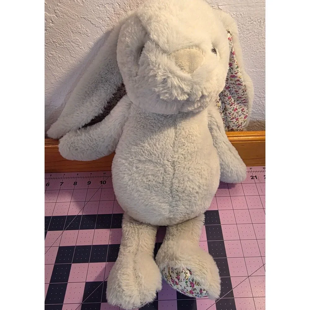Kellytoy White Bunny Rabbit Plush Floral Ears Floral Feet Stuffed Animal 15